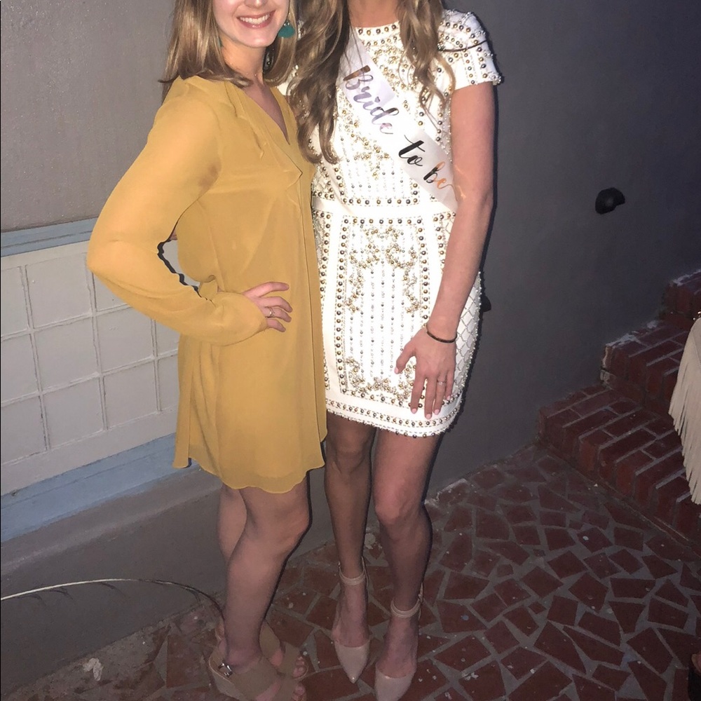 Tony Bowls White & Gold Embellished Mini Dress